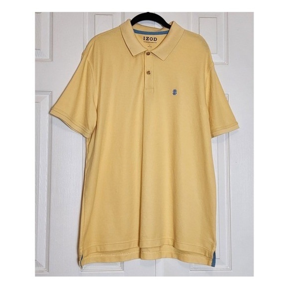 IZOD Mens Advantage Polo Shirt Yellow Short Sleeve Pique Knit Large